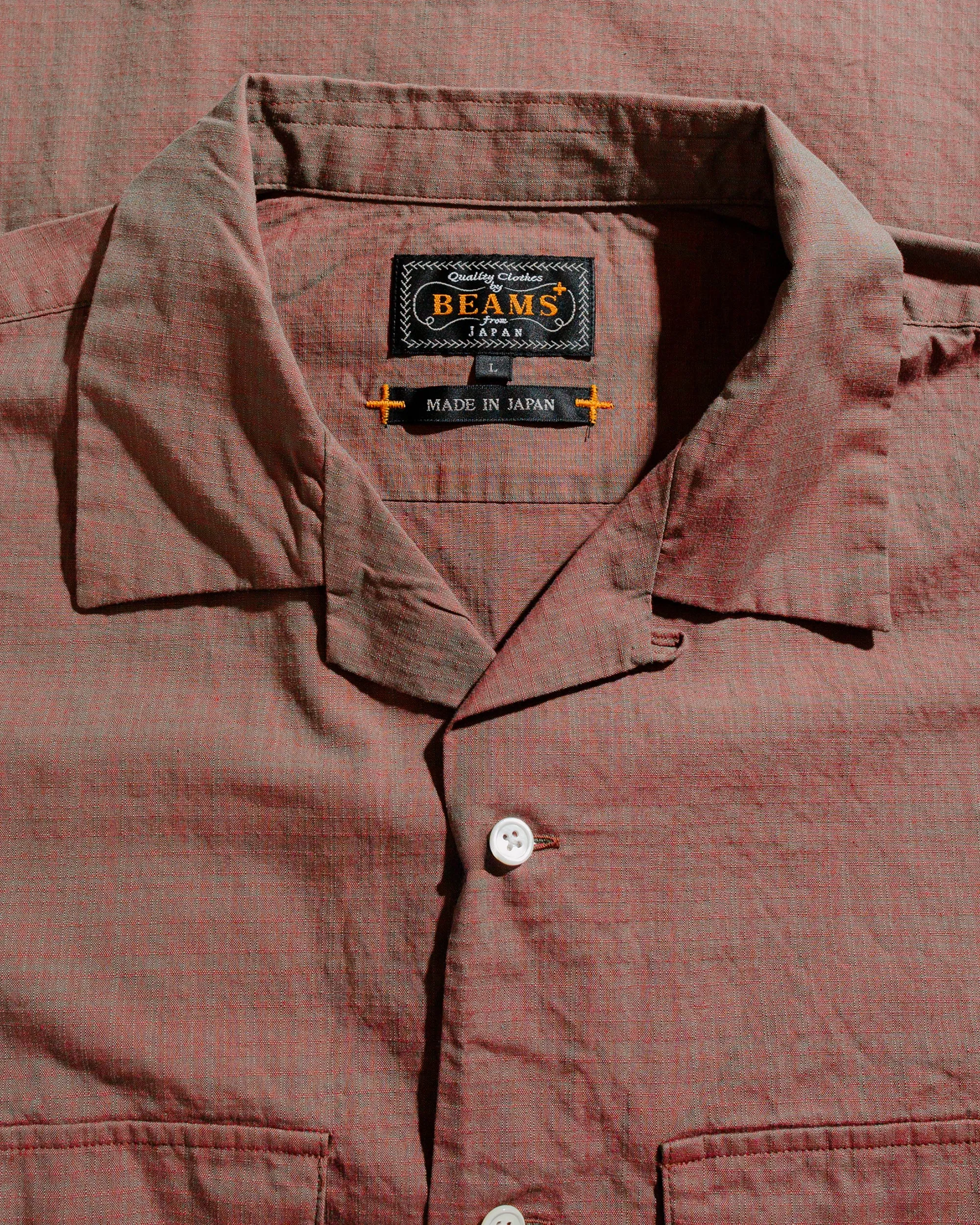 Beams Plus Open Collar Slab Chambray Red