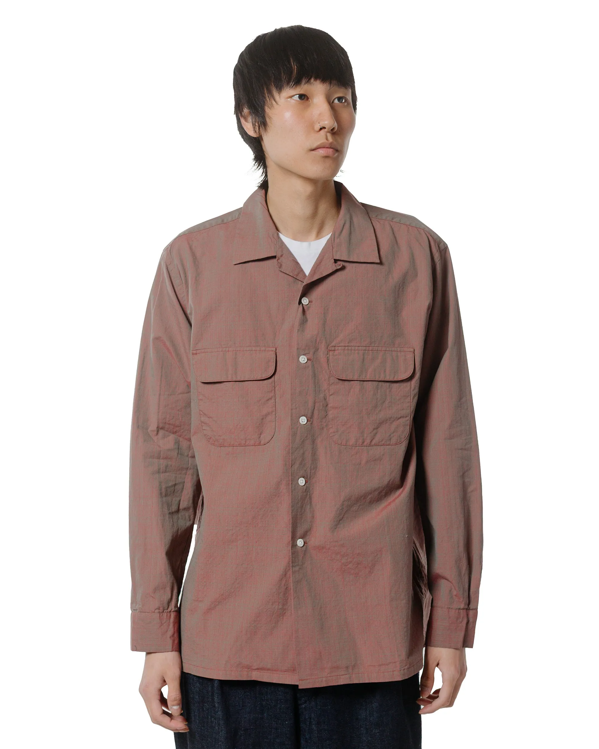 Beams Plus Open Collar Slab Chambray Red