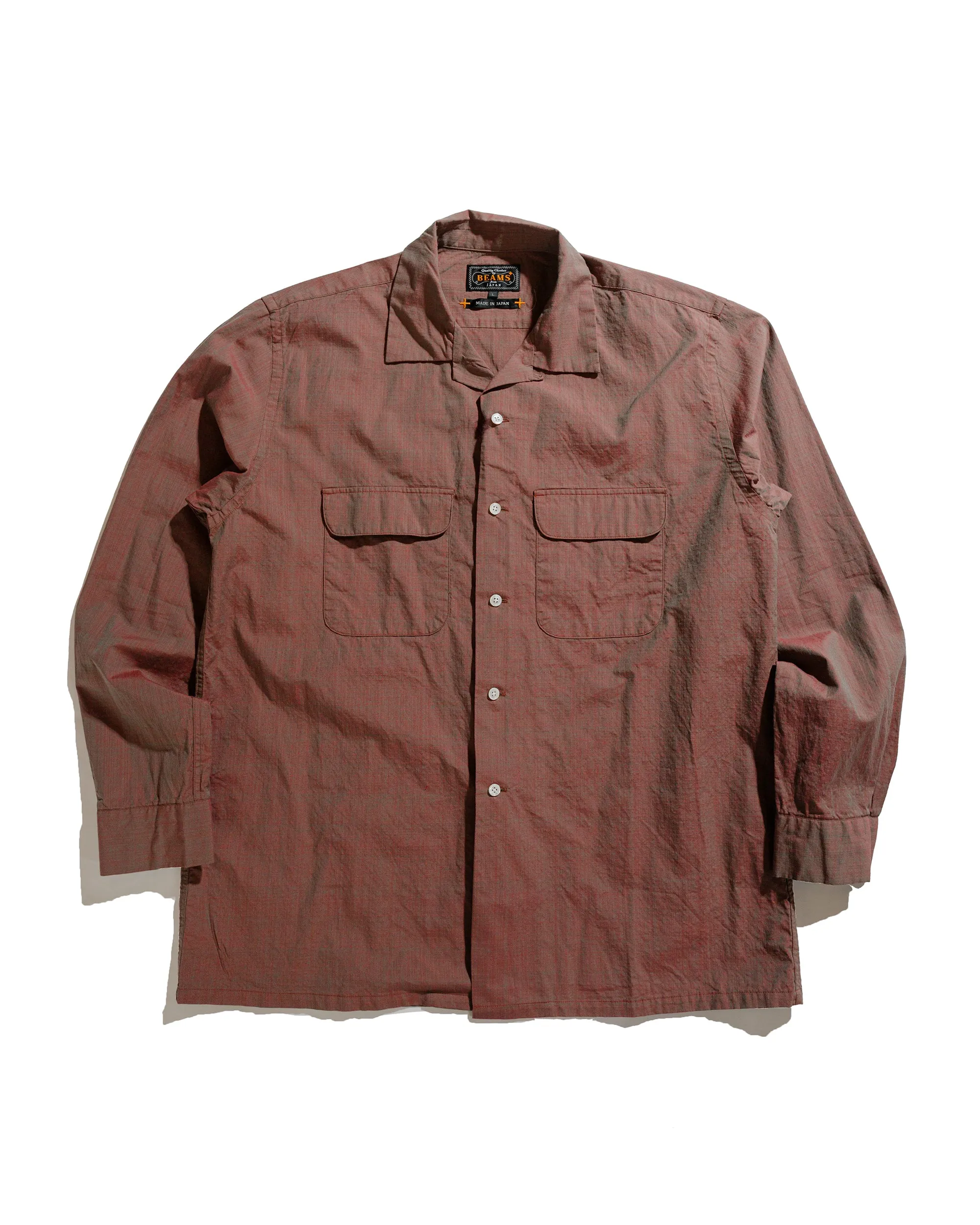 Beams Plus Open Collar Slab Chambray Red