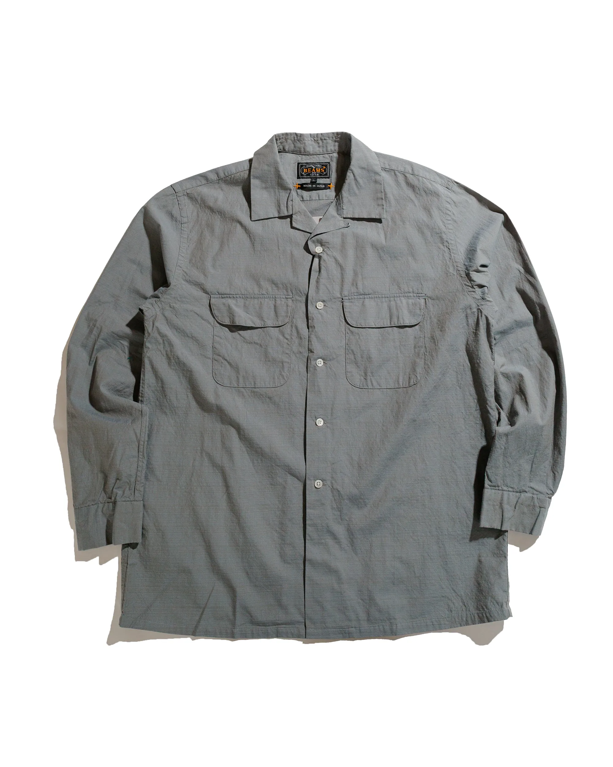 Beams Plus Open Collar Slab Chambray Sage