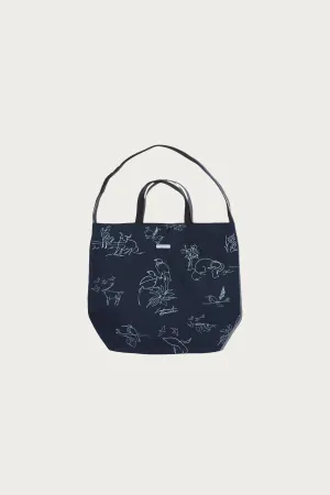 Carry All Tote Reversible - Navy Animal Print 6.5oz Flat Twill