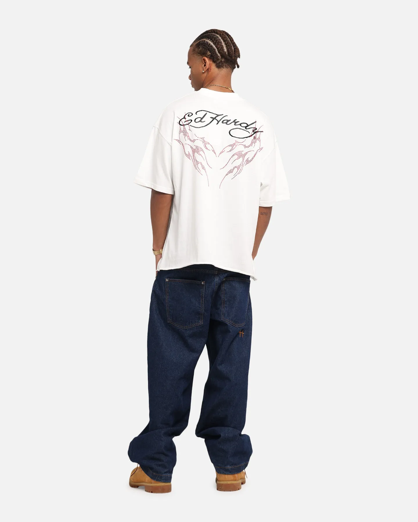 Ed Hardy Techno Rhinestone T-Shirt Off White