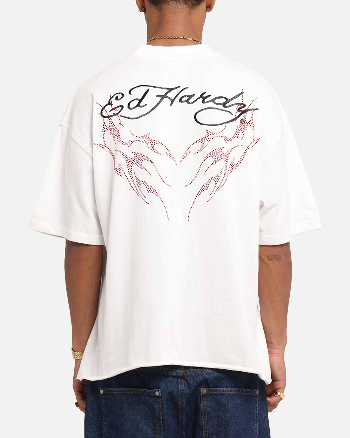 Ed Hardy Techno Rhinestone T-Shirt Off White