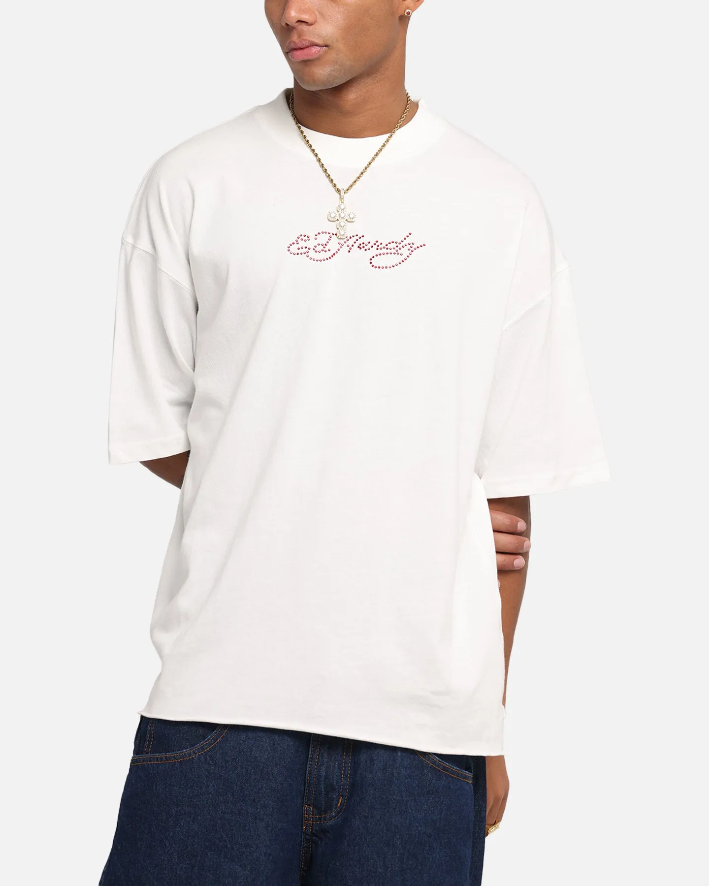 Ed Hardy Techno Rhinestone T-Shirt Off White