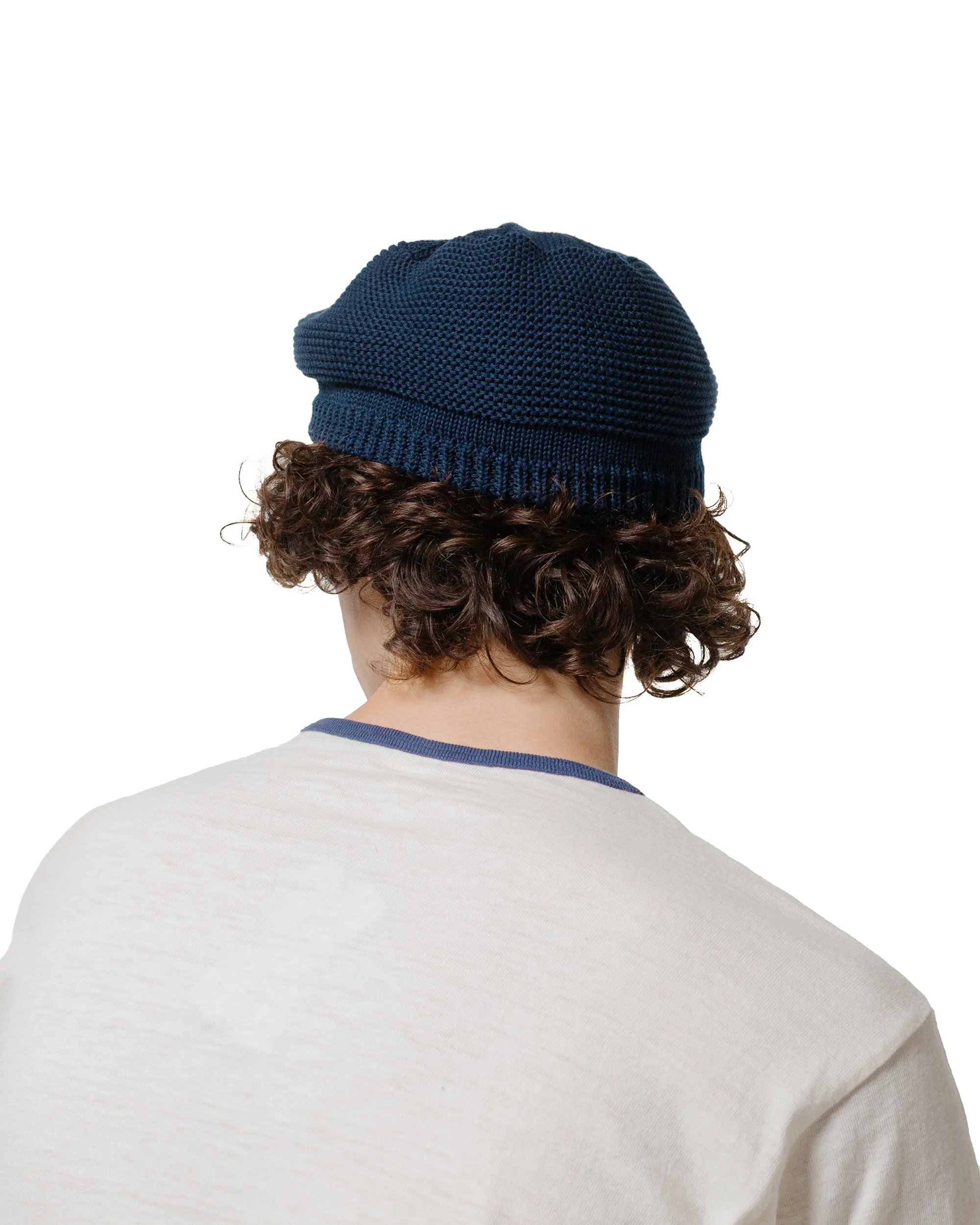 Found Feather Knit Beret Hat Cotton Knit Navy