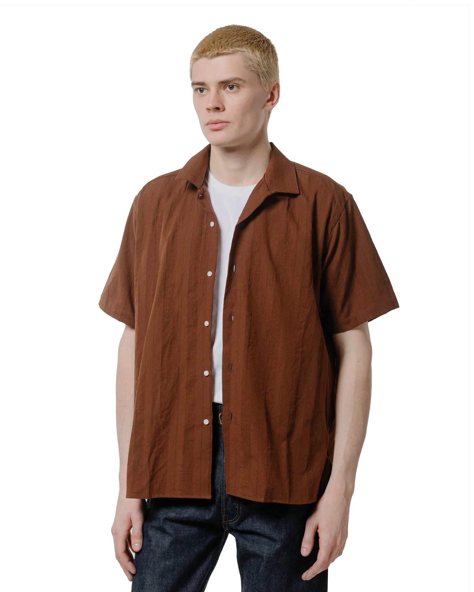Gitman Vintage Bros. Brown Dobby Stripe Camp Shirt