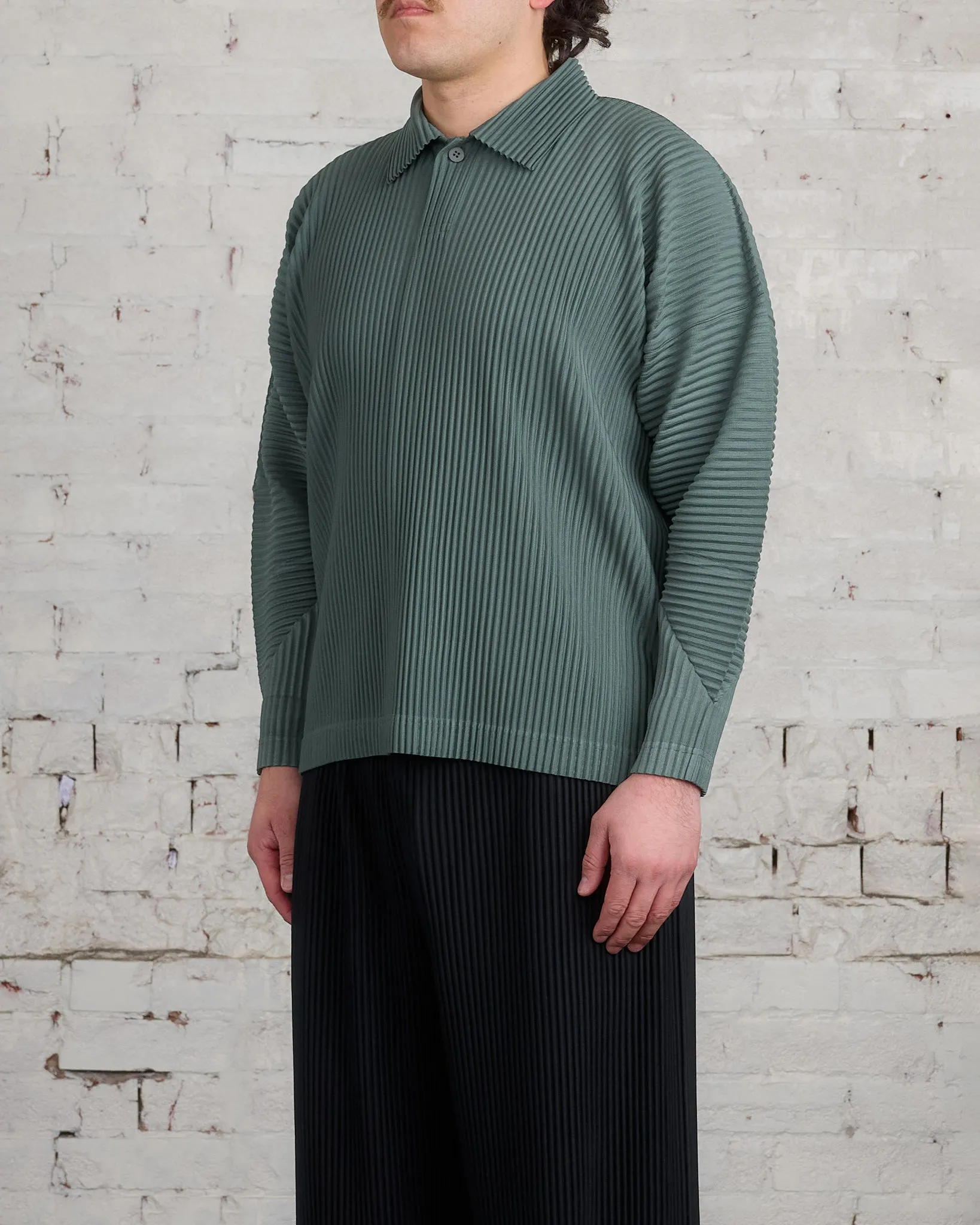 HOMME PLISS ISSEY MIYAKE Pleats October LS Polo Moss