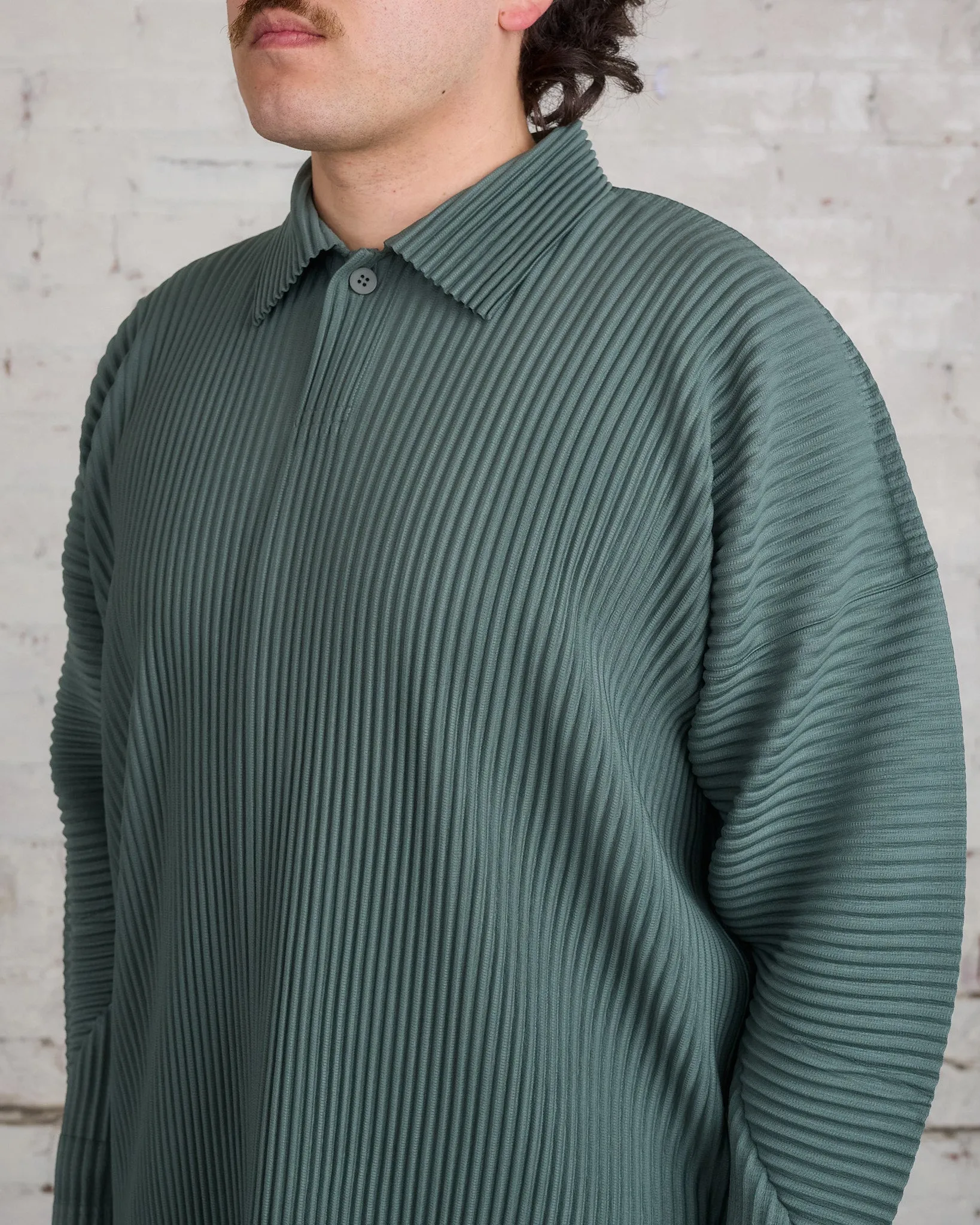 HOMME PLISS ISSEY MIYAKE Pleats October LS Polo Moss