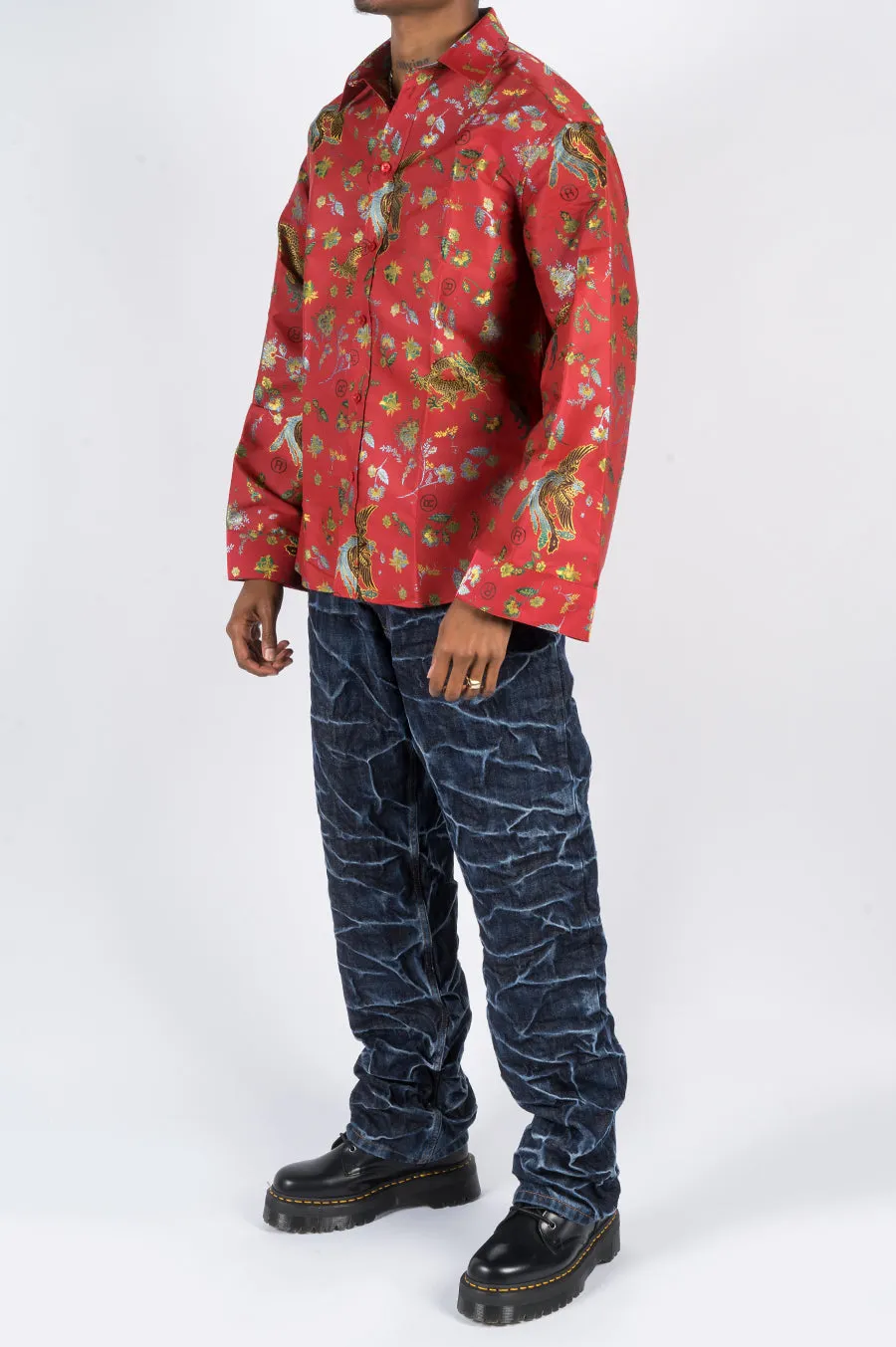 MARTINE ROSE CLASSIC SHIRT W LANTERN SLEEVE RED