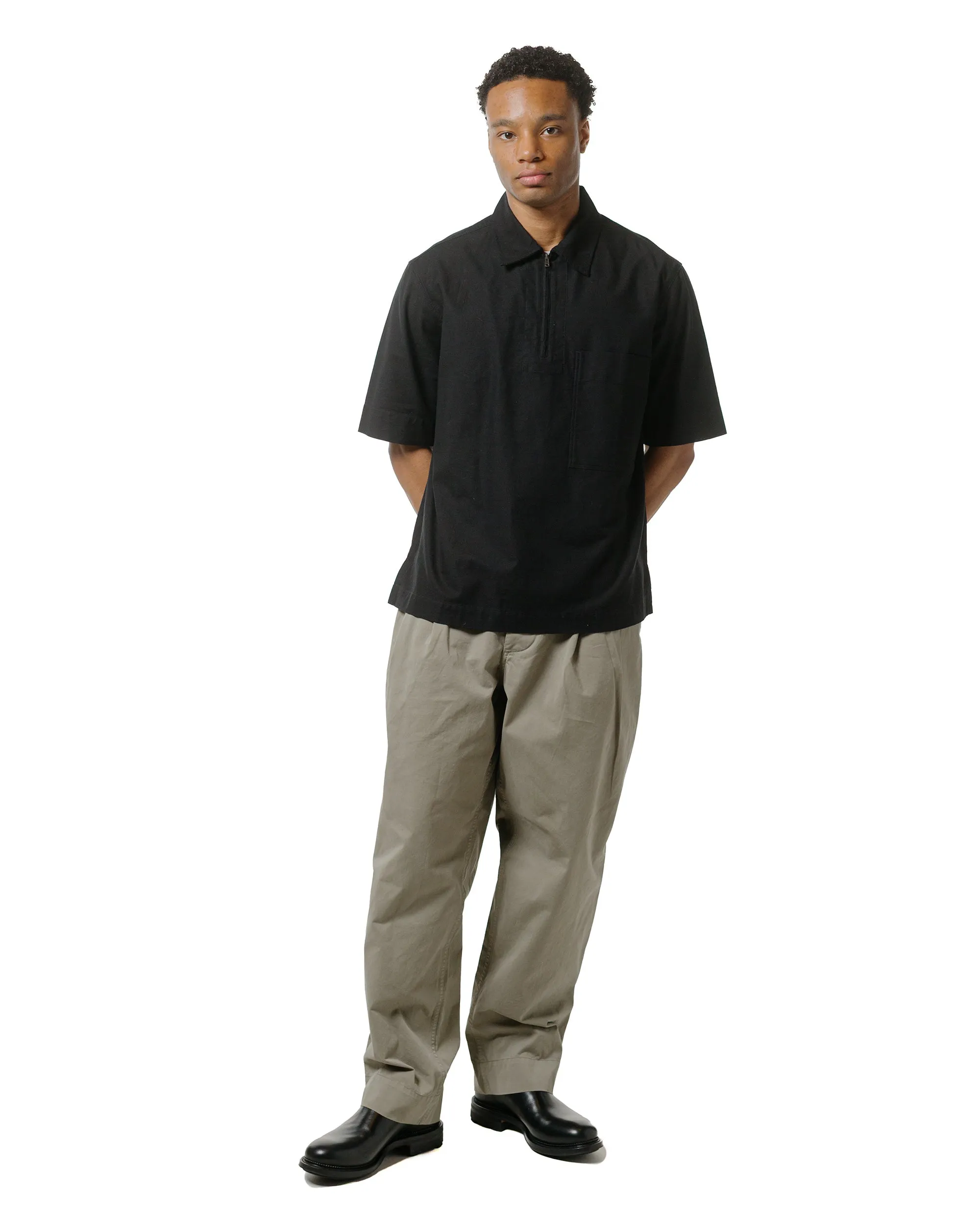MHL Half Zip Pull On Shirt Textured Cotton Black