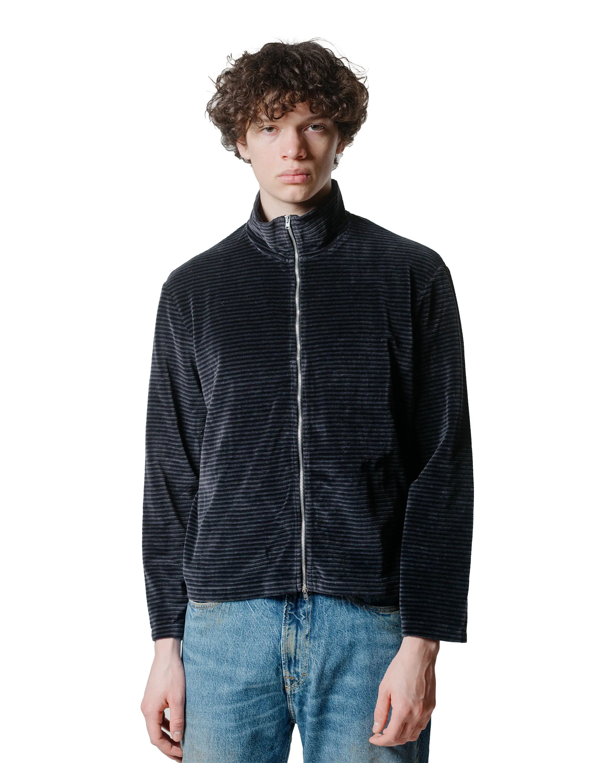 Our Legacy Shrunken Full Zip Polo Phantom Stripe Velour