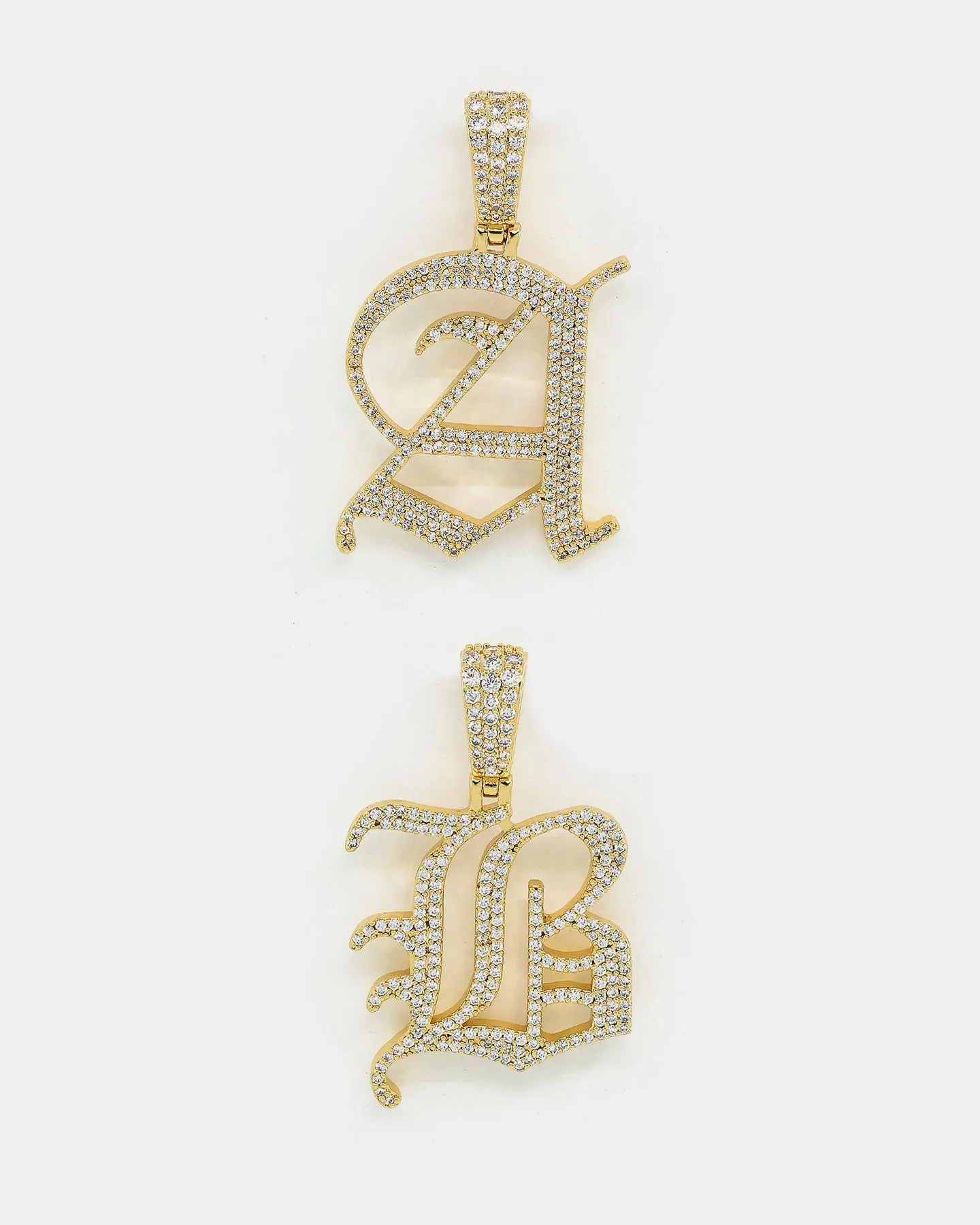 Saint Morta Gothic Iced Letter Pendant Iced Gold