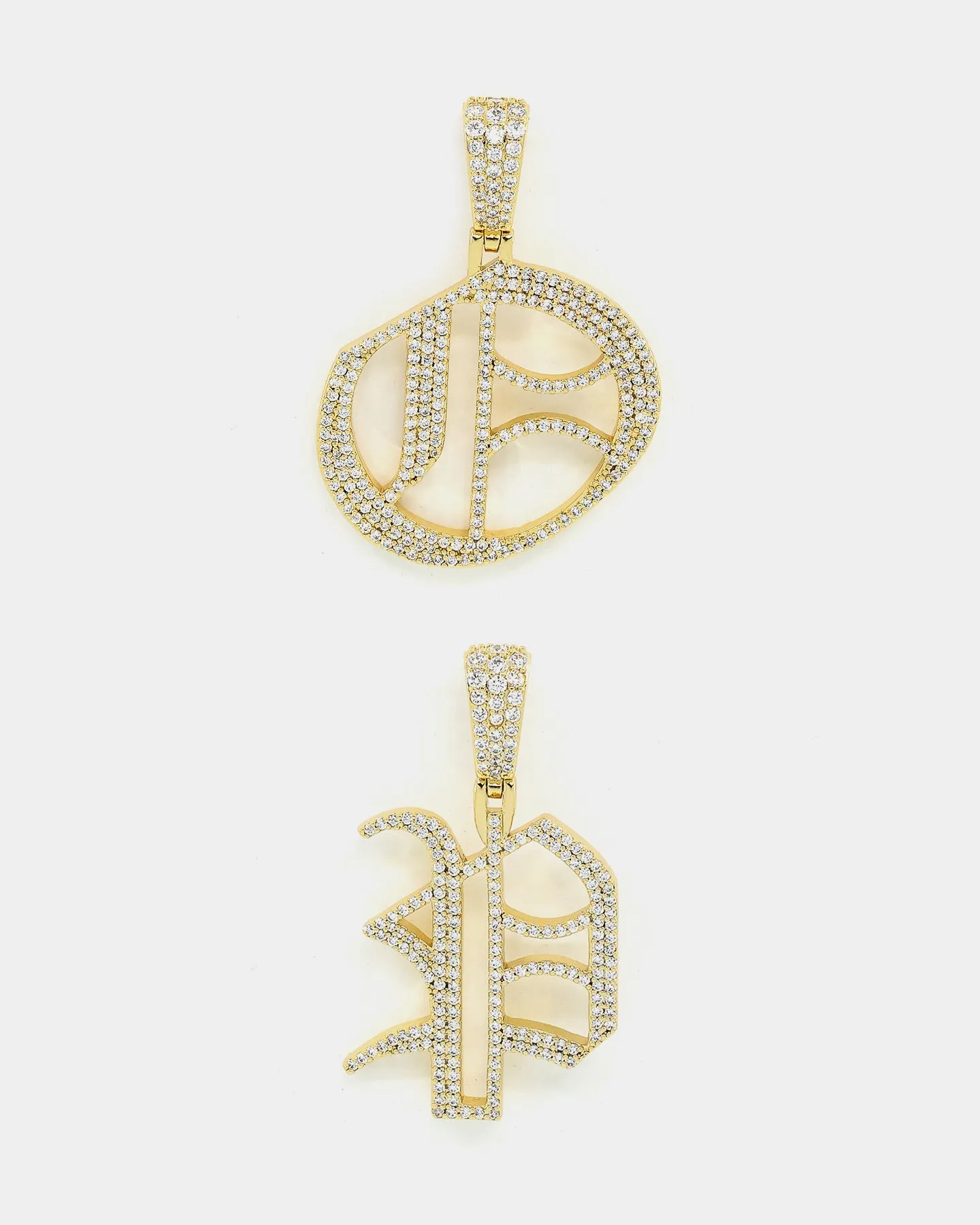 Saint Morta Gothic Iced Letter Pendant Iced Gold
