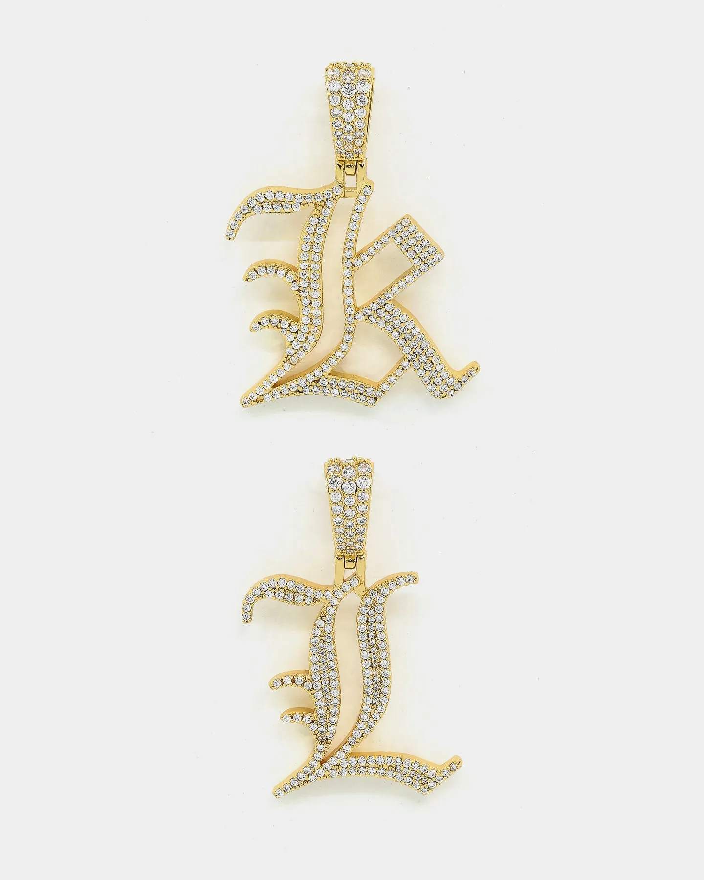 Saint Morta Gothic Iced Letter Pendant Iced Gold