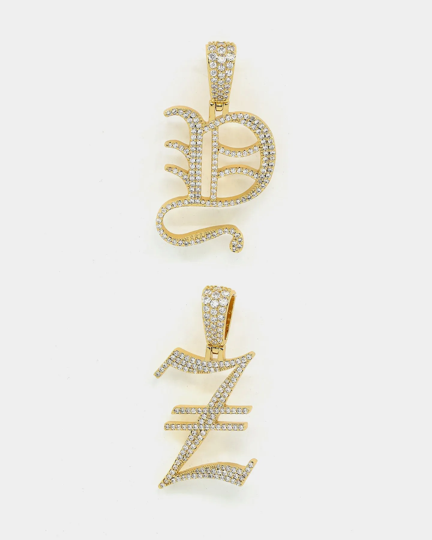 Saint Morta Gothic Iced Letter Pendant Iced Gold