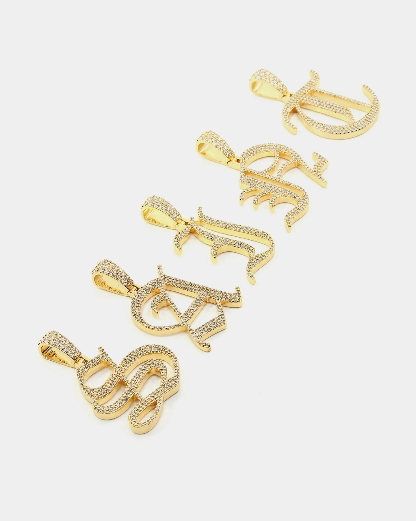 Saint Morta Gothic Iced Letter Pendant Iced Gold
