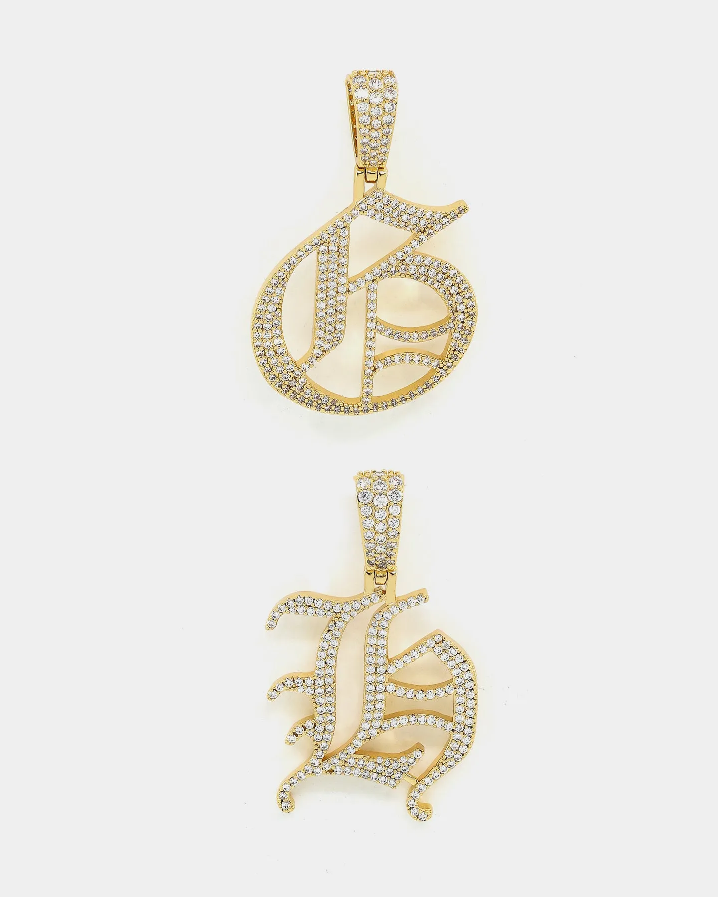 Saint Morta Gothic Iced Letter Pendant Iced Gold