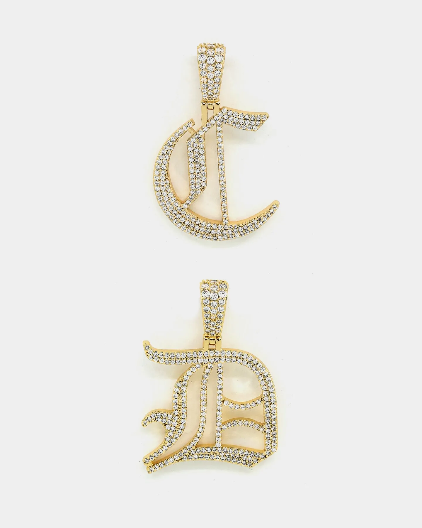 Saint Morta Gothic Iced Letter Pendant Iced Gold