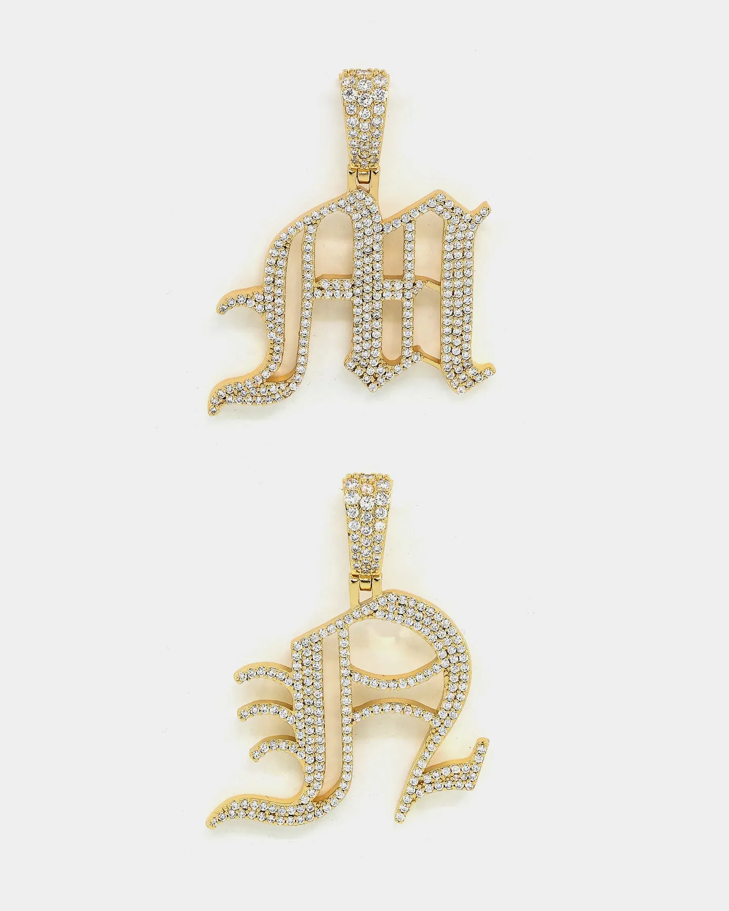 Saint Morta Gothic Iced Letter Pendant Iced Gold