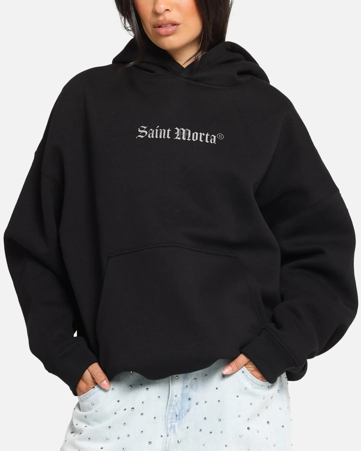 Saint Morta Weiry Hearts Boxy Hoodie Black