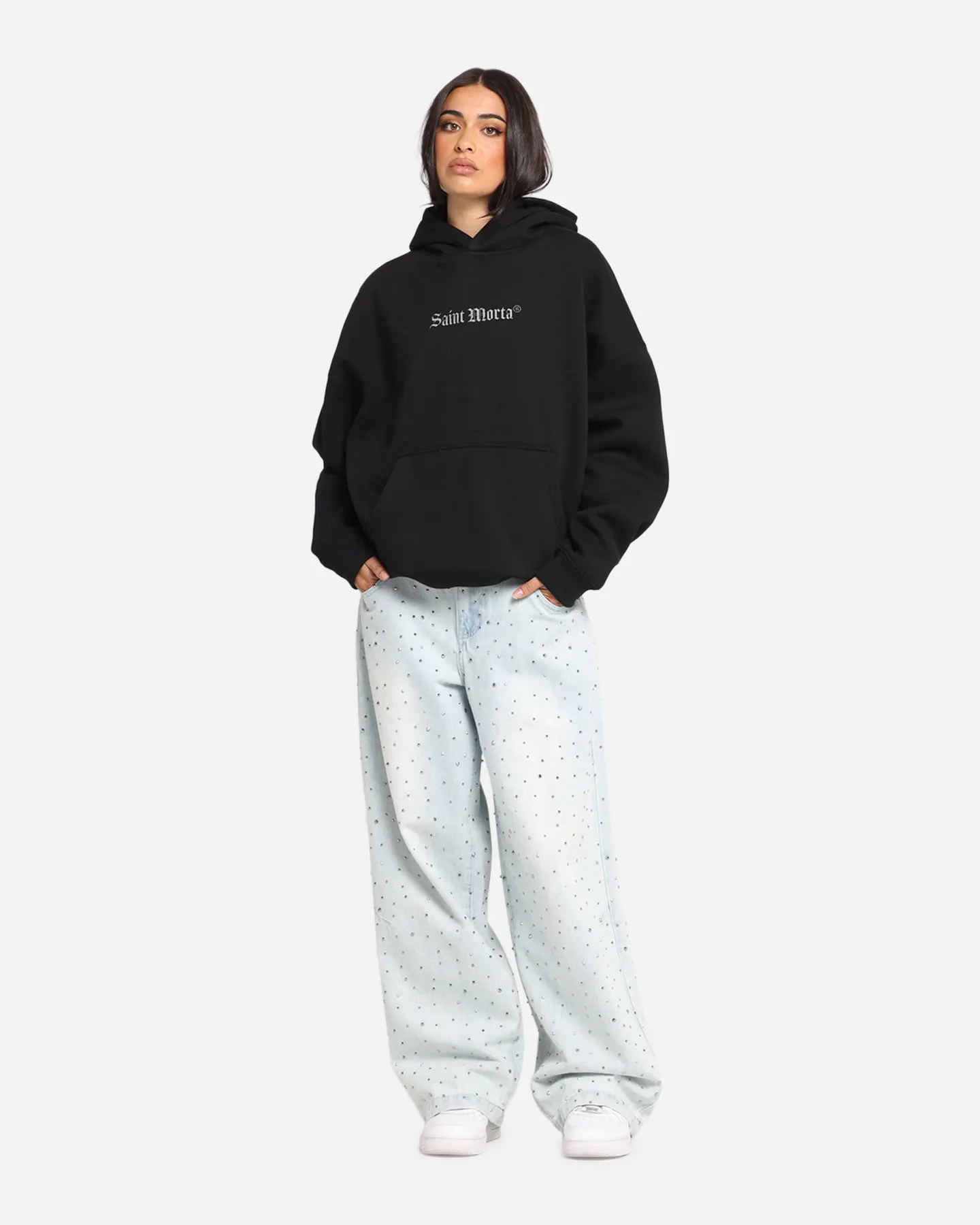 Saint Morta Weiry Hearts Boxy Hoodie Black