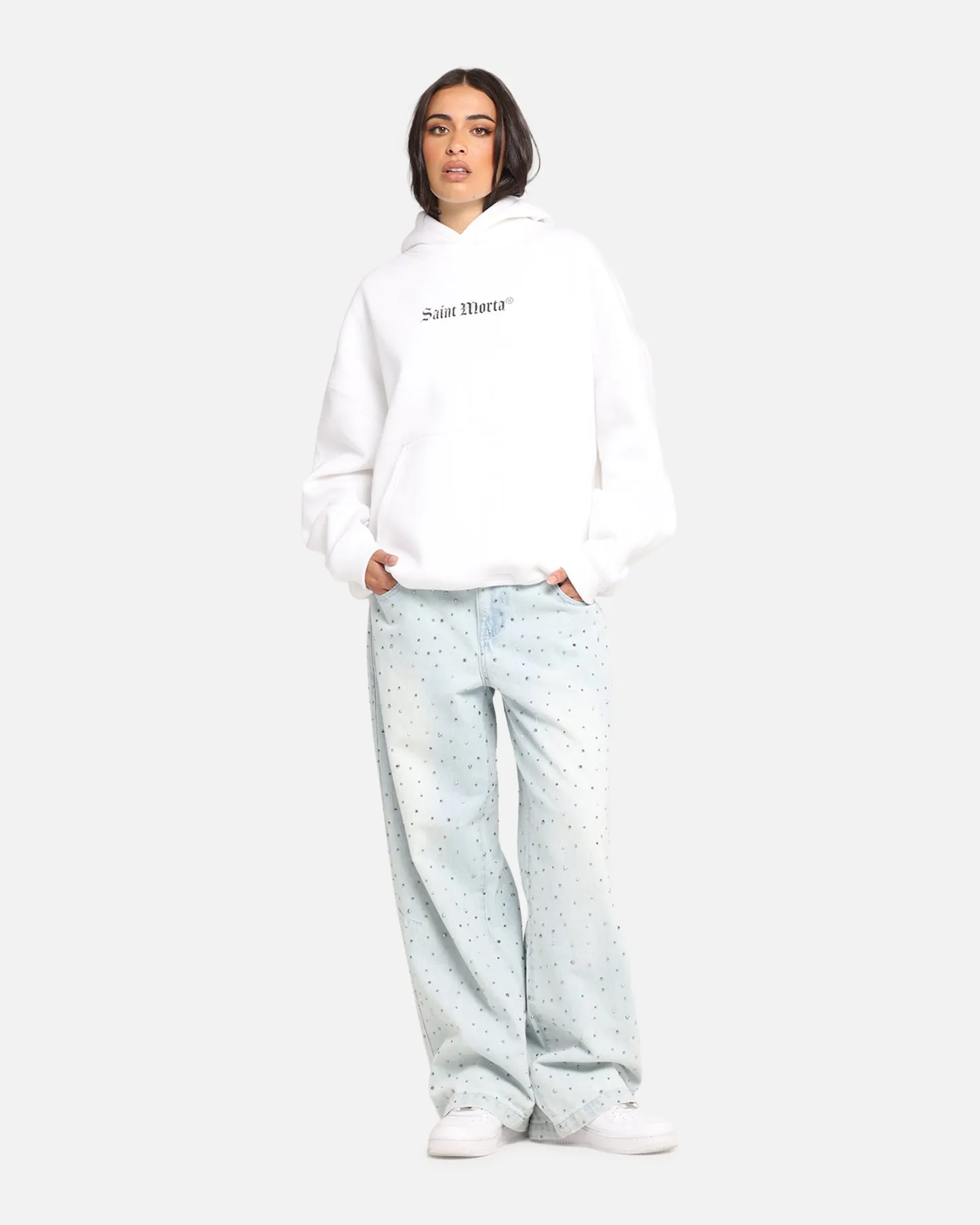 Saint Morta Weiry Hearts Boxy Hoodie White