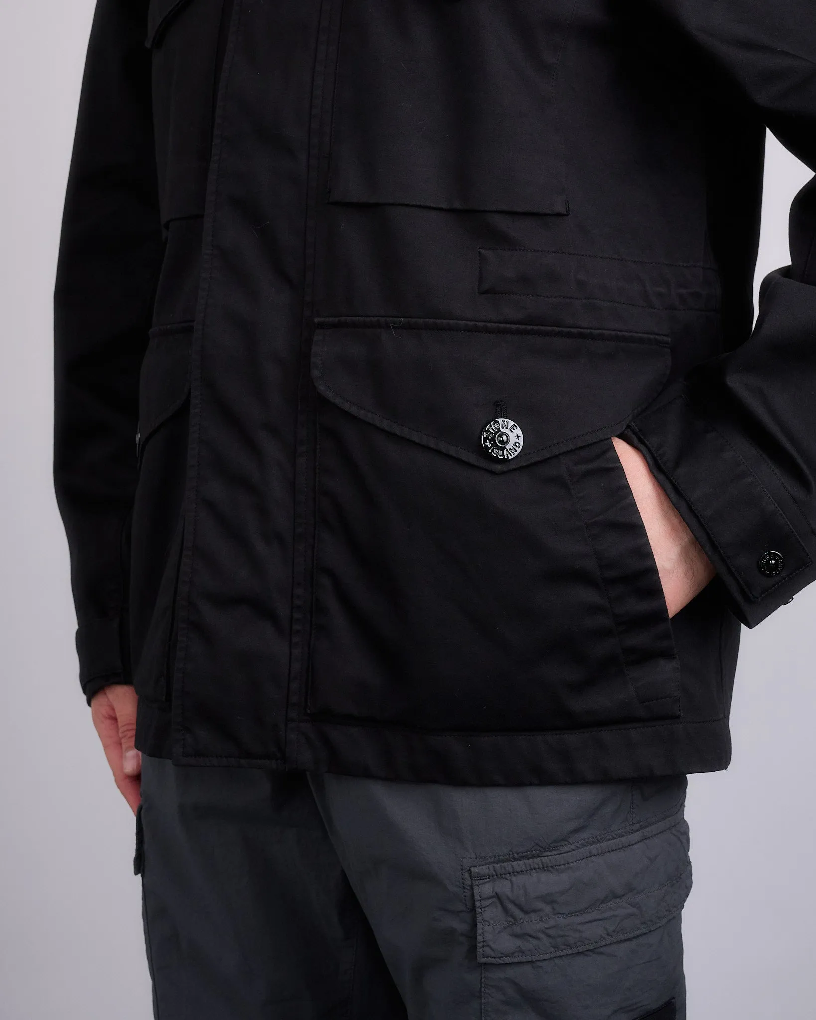 Stone Island 3L Raso Gromatto Cotton Field Jacket Black