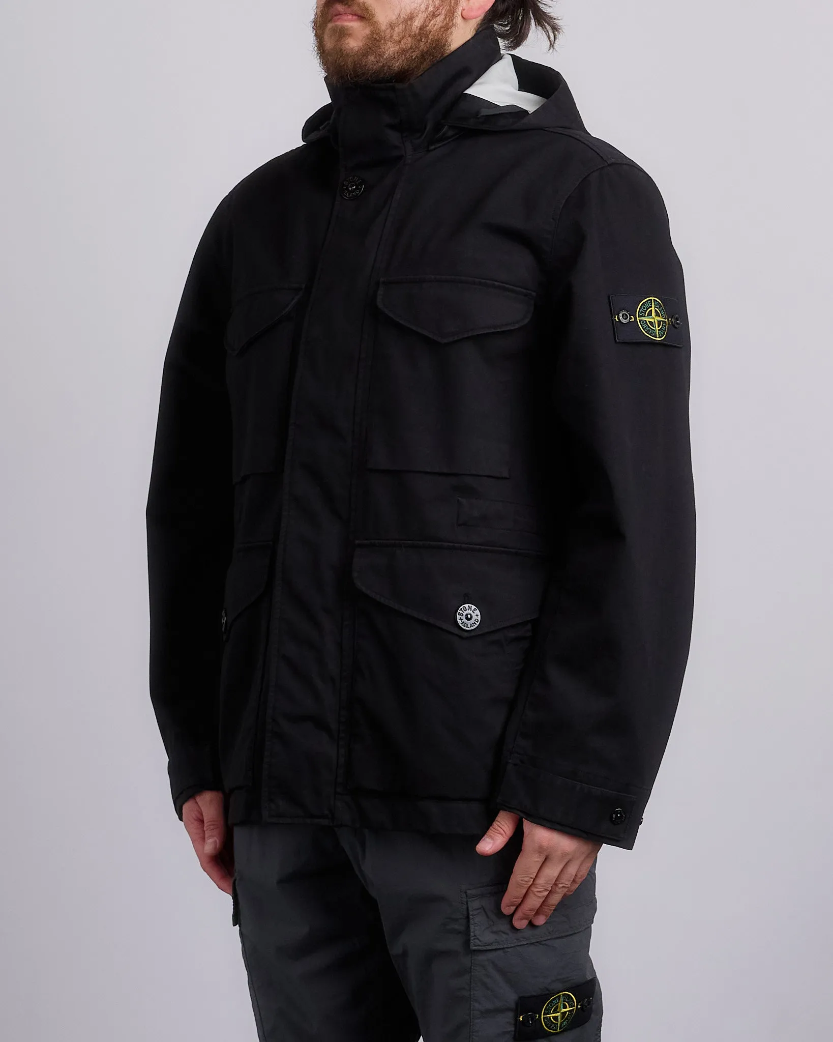 Stone Island 3L Raso Gromatto Cotton Field Jacket Black