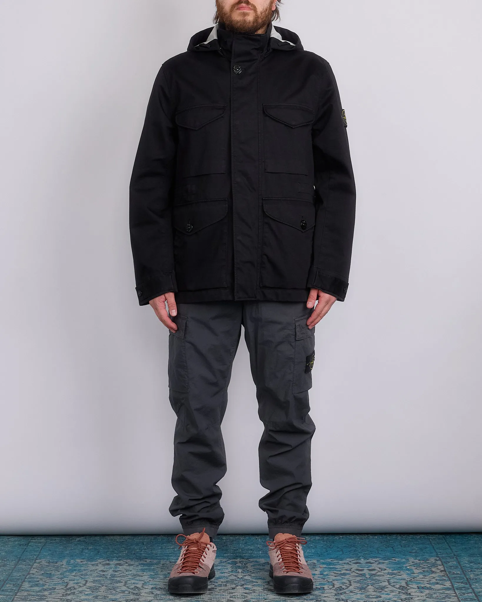 Stone Island 3L Raso Gromatto Cotton Field Jacket Black