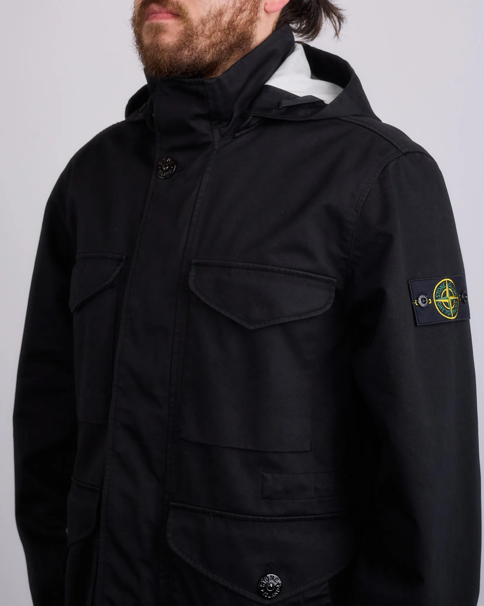 Stone Island 3L Raso Gromatto Cotton Field Jacket Black