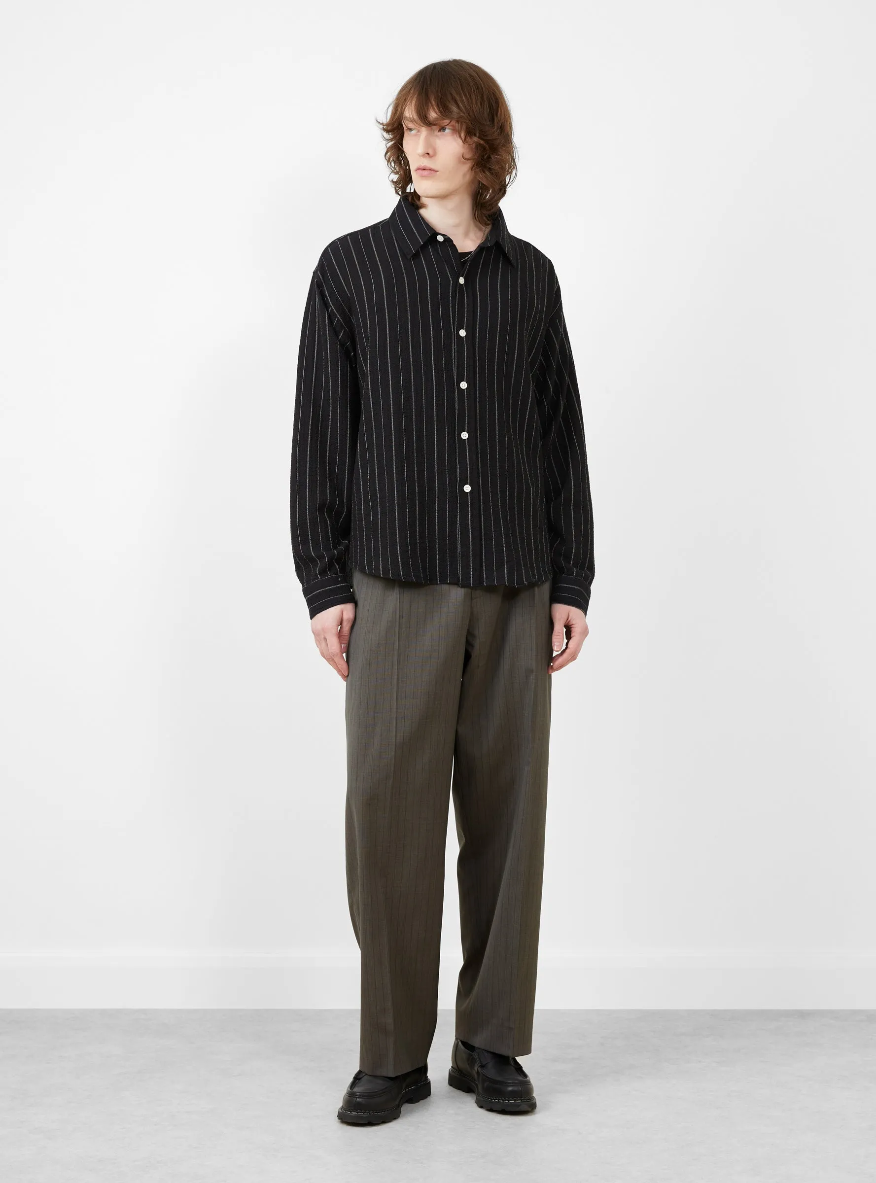 Vacation Shirt Black Textured Stripe