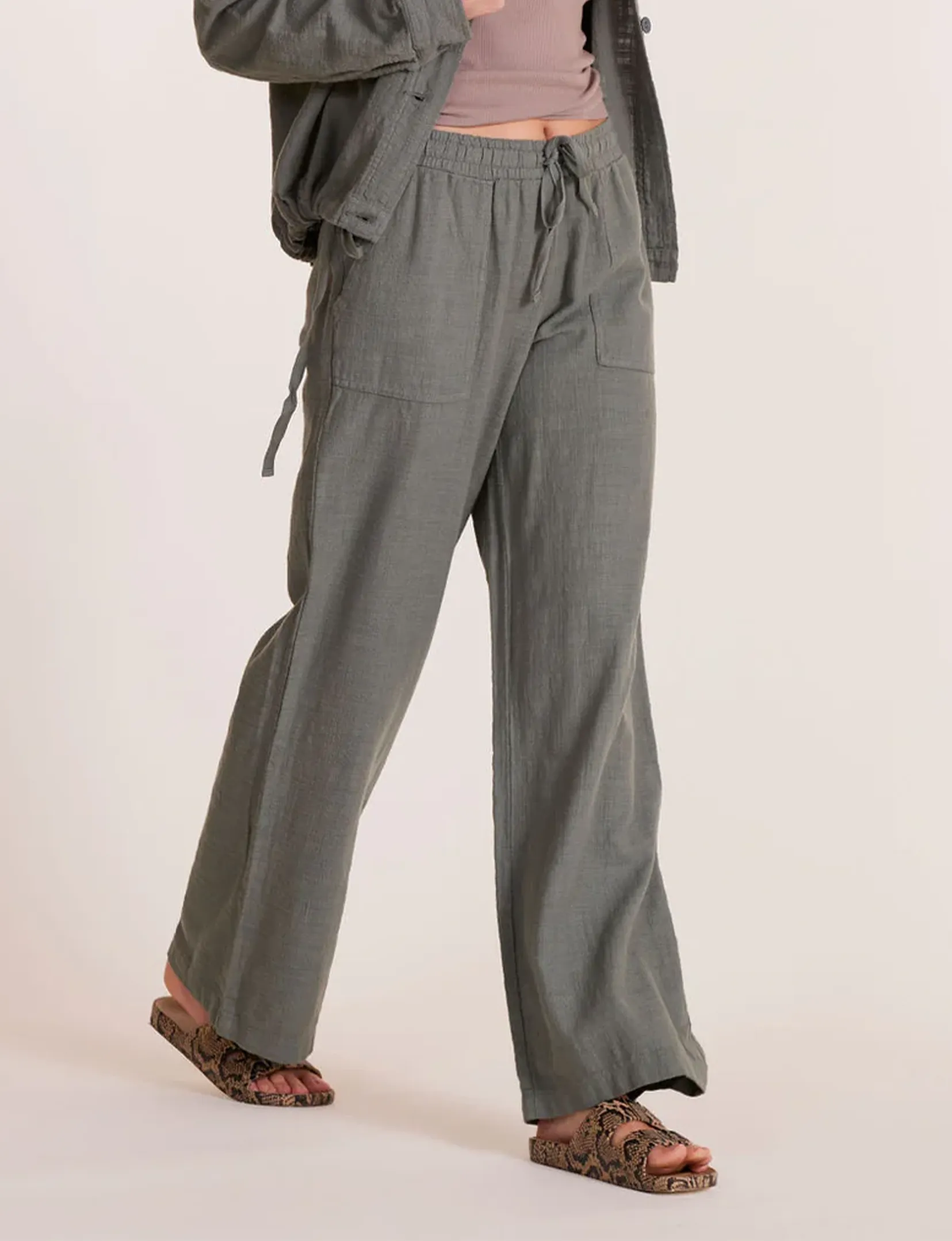 Wide Leg Pocket Pant, Dark Sage